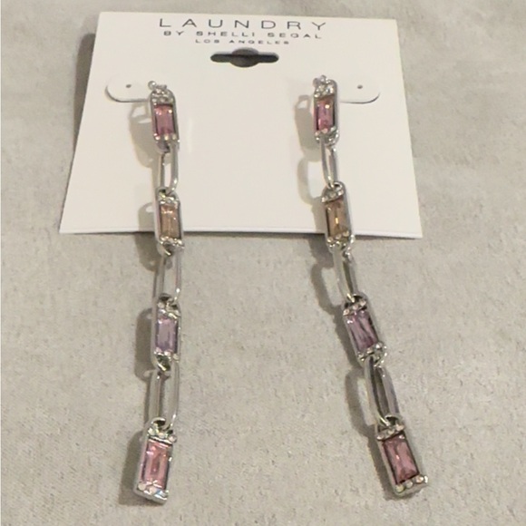 Laundry by Shelli Segal Silver & Pink Linear Drop‎ Earrings - Picture 1 of 4